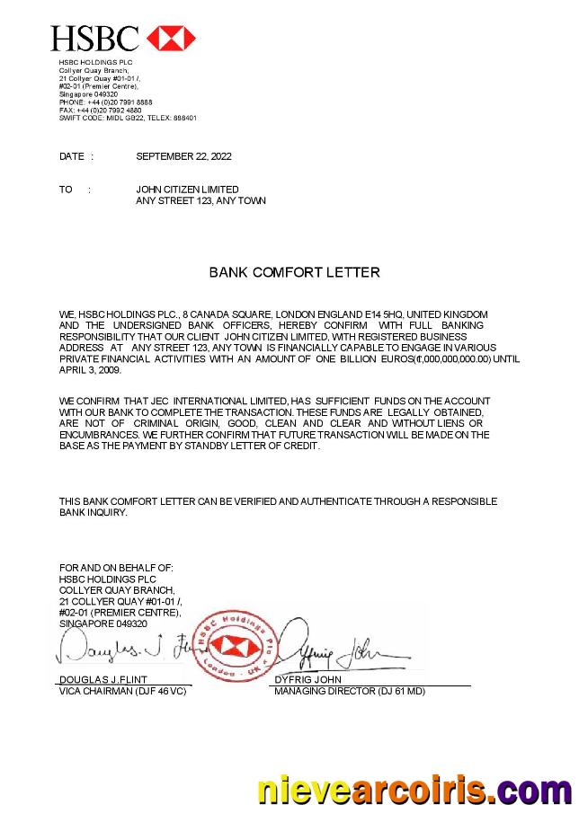 Singapore HSBC Bank Reference letter